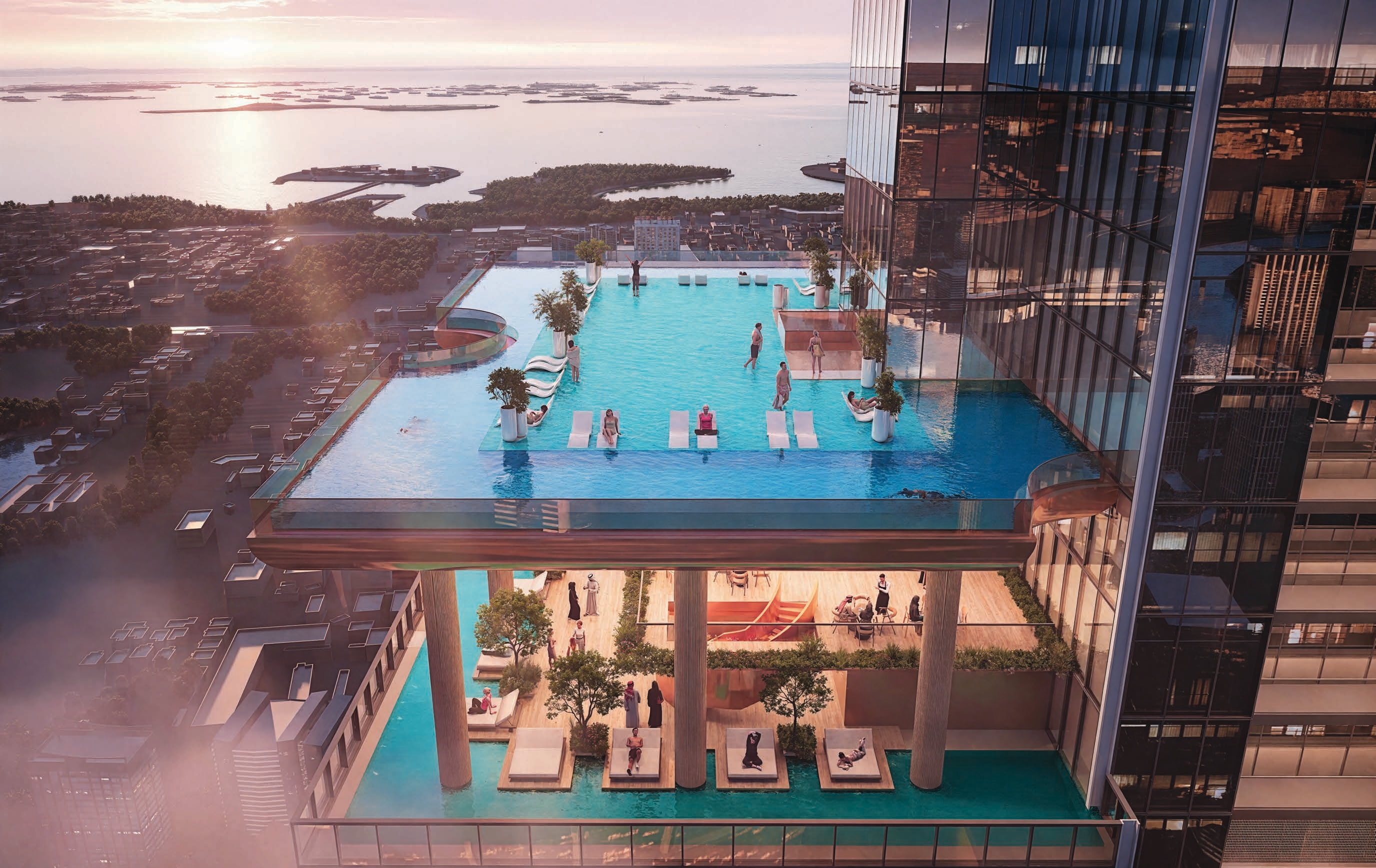 Infinity pool with city views